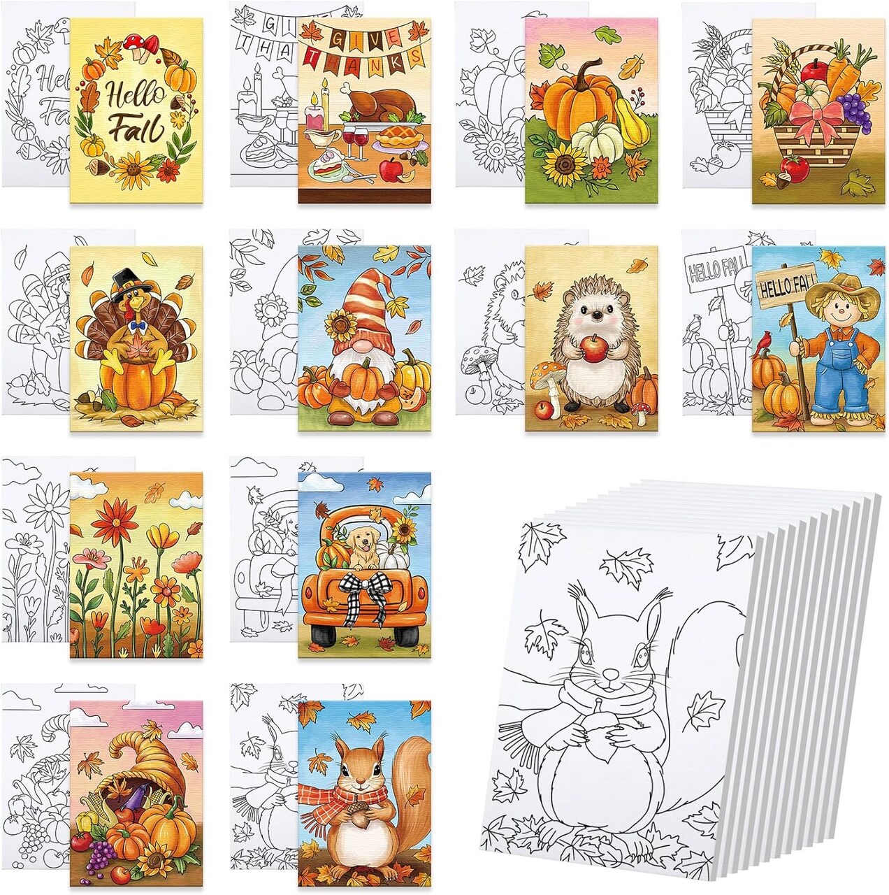 12 Packs Fall Thanksgiving Pre Drawn Canvas to Paint (Fall) 7"L x 0.7"W